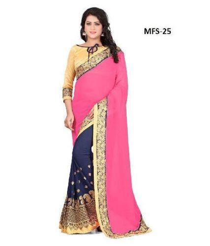 Georgette Embroidered Saree With Blouse For Ladies, Woven Technics, Zari Work, High Quality, Attractive Design, Contemporary Look, Soft Texture, Skin Friendly, Well Stitched