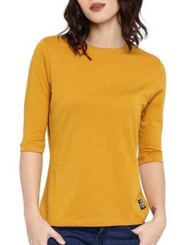 Yellow Ladies Full Sleeves Deep Neck T Shirt