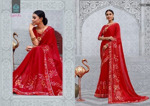 Red Kashmiri Silk Foil Print Saree For Ladies, Best Quality, Elegant Design, Attractive Look, Soft Texture, Skin Friendly, Comfortable To Wear, Well Stitched, Length : 6.5 Mtr