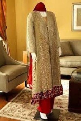 Red And Tortilla Brown Fancy Salwar Suit For Ladies, Full Sleeves, Premium Quality, Trendy Design, Eye Catchy Look, Soft Texture, Skin Friendly, Well Stitched, Comfortable To Wear