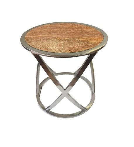 Iron Round Coffee Table with wooden top with shiny silver finish 