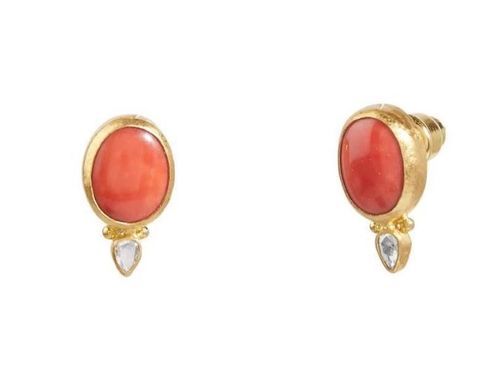 Red Coral Earrings - Polished Finish, Unique Pattern with Stunning Shine and Smooth Cut