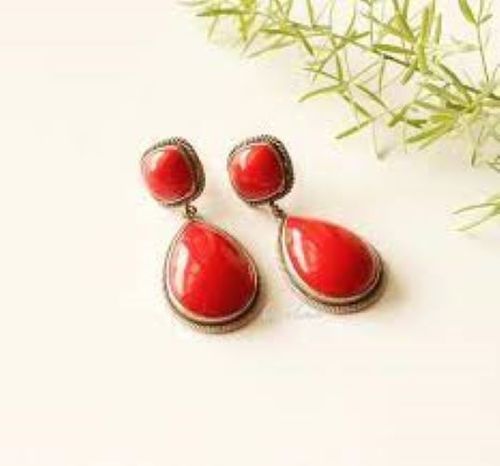 Natural Red Colored Coral Earrings