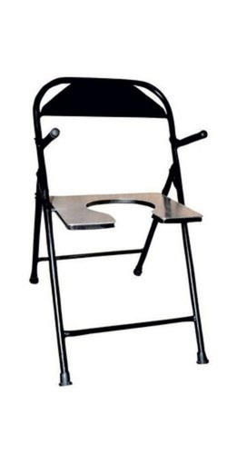 Portable Commode Chair - 135 Kg Load Capacity, Black Paint Finish, Comfortable Seat with Armrests, Foldable Steel Design