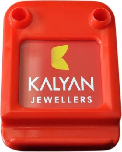 Kalyan Jewellers Round Plastic Paper Weight - Red Color, Attractive Printed Design | Promotional Gift for Home and Office Use