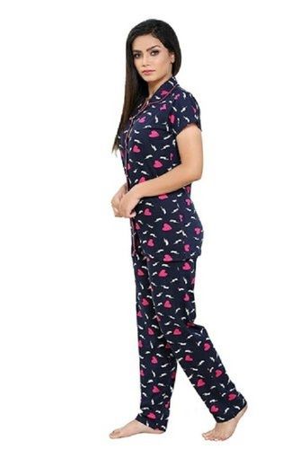 Assorted Color Printed Night Suit For Ladies, Half Sleeve