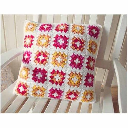 Multicolour Square Shape Crochet Pillow Cover