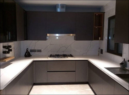 White Wooden U Shape Modular Kitchen