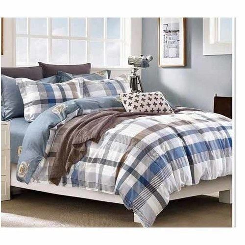 Breathable Check And Strip Design Multicolour Double Bed Sheet