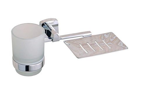 Embros Masterpiece Combo Soap Dish And Tumbler Holder - Bathroom 2 In 1 Soap Stand And Toothbrush Holder Chrome 