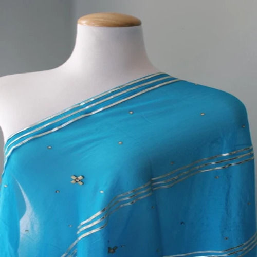 Lightweight Chiffon With Gold Gota and Beads Blue Aanchal Dupatta