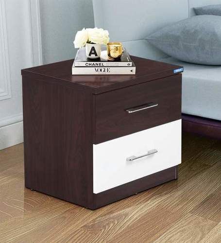 Nilkamal Brown Portable Double Drawer Wooden Side Table