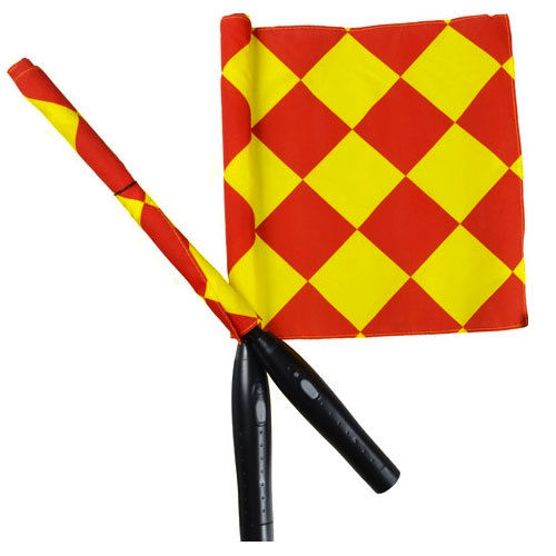 Soccer Referee Flags - PVC & Polyester, 2 Checkered Flags in High-Visibility Orange And Yellow | Long Durability, Durable Soft Grip Handle, Perfect Finish