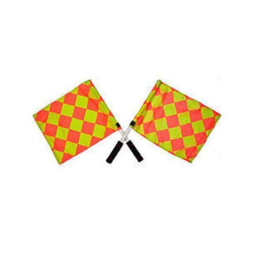 Soccer Referee Flags - PVC & Polyester, Orange and Yellow Checkered, Durable Soft Grip Handle, Stitched Design for High-Visibility Use