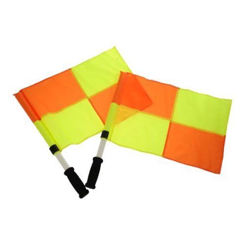 Soccer Referee Flags - PVC & Polyester, Rectangle Shape in High-Visibility Orange and Yellow with Durable Soft Grip Handle, Stitched Checkered Design, Ideal for Sports Use