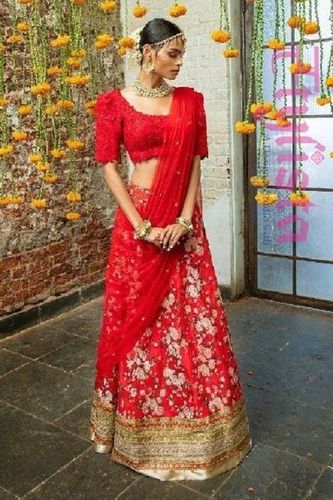 Buy Gajra Gang Banaras Red Sleeveless Plunge Neck Blouse Online