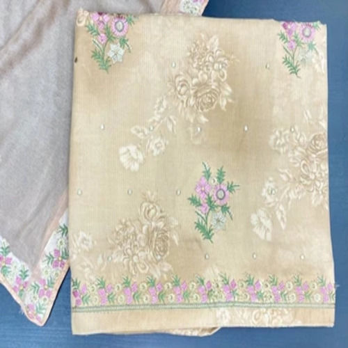 Designer Beautiful Flower Design Thread Work Embroidery Tan Unstitched Suit