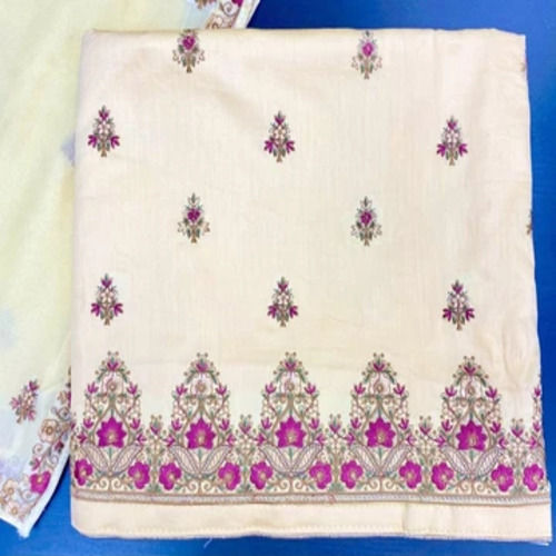 Washable Designer Beautiful Thread Work Embroidery Unstitched Suit With Complimenting Dupatta