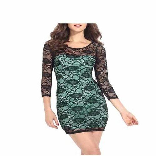 Washable Ladies Black Net Western Wear Short Dress