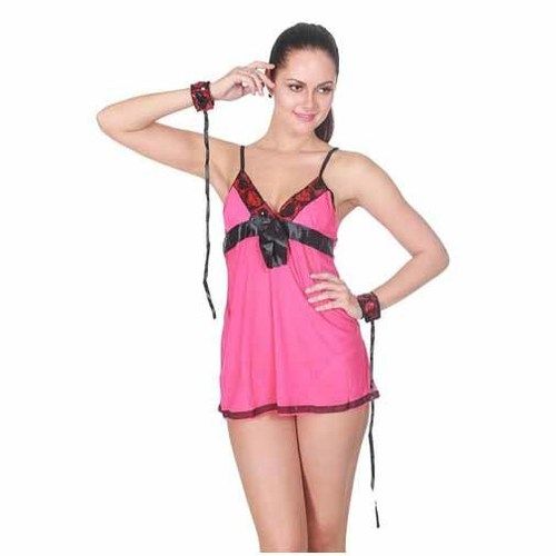 Printed Ladies Pink Babydoll Lingerie Night Dress