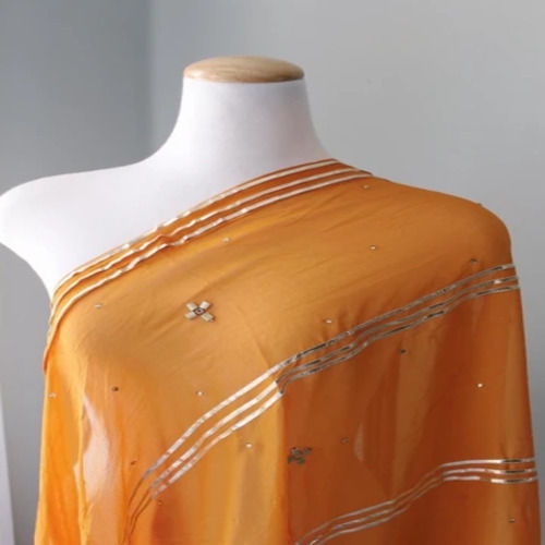 Lightweight Chiffon With Gold Gota and Beads Orange Aanchal Dupatta