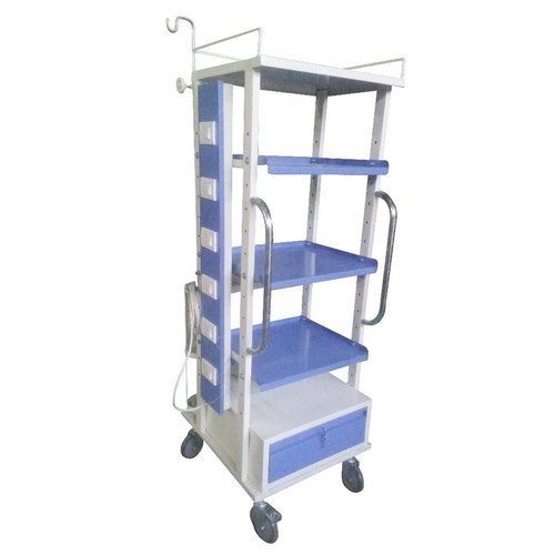 Durable 4 Wheel With 4 Shelves Epoxy Powder Coated Hospital Monitor Trolley 