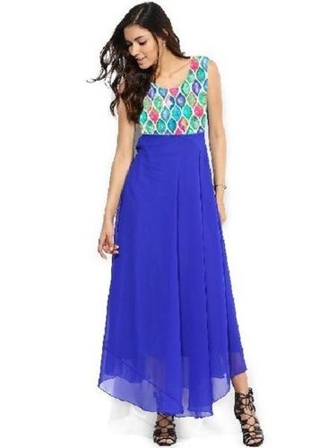 Winter Blue Sleeveless Plain Net Ladies Kurti