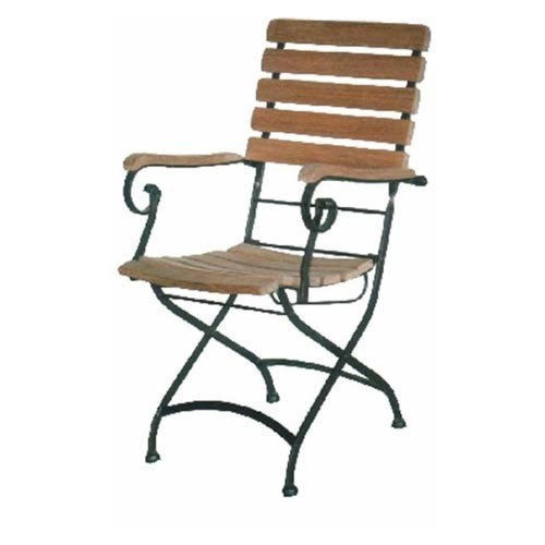 Powder Coated Non Foldable Wrought Iron Chair With Arm Rest