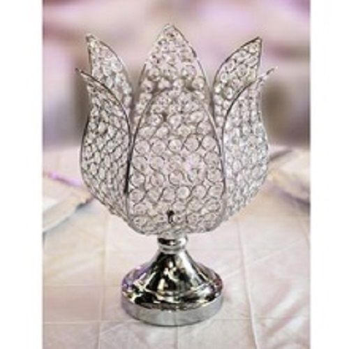 Silver Crystal Lotus Candle Stand