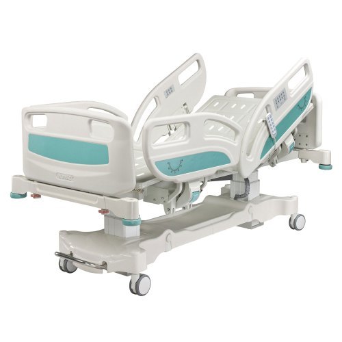 Portable Type White And Green Color 4 Wheeled Electric Hospital Bed