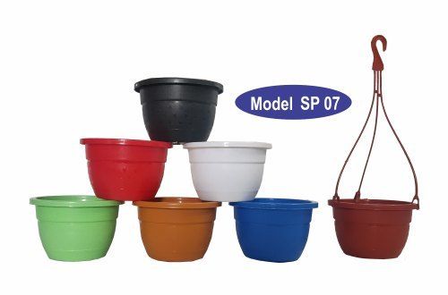 Custom Red, Green And Orange Plastic Flower Hanging Pots 7 Inch For Balcony Use