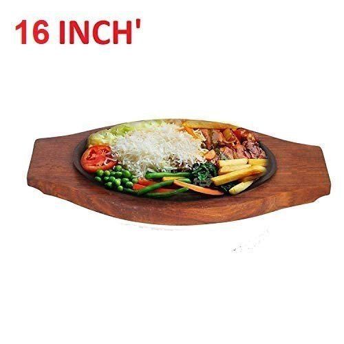 16 Inch Size Oval Shaped Wood With Iron Made Kitchen Cum Restaurant Use Sizzler Plate