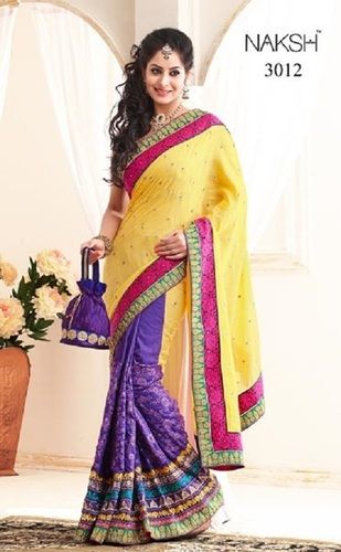 Yellow Embroidered Kundan Work Saree With Elegant Look