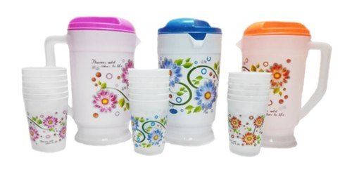 Floral Design Printed Plastic Water Jug With Glass Sets - Toyota 2 Liters