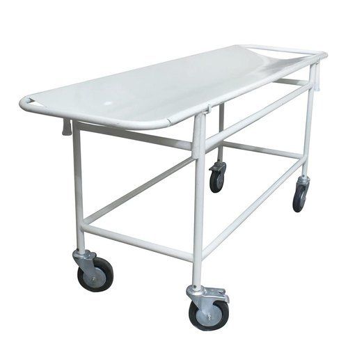 Durable Mild Steel Made White Color With 4 Wheel Hospital Use Patient Stretcher Cum Trolley