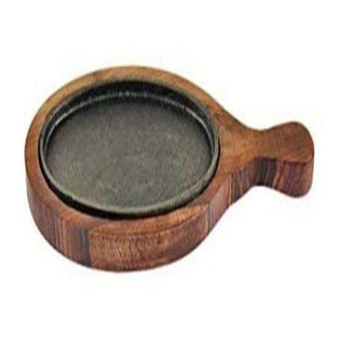 Oval Shaped Restaurant Use Wooden And Iron Made Dish Serving Tray Cum Sizzler Plate