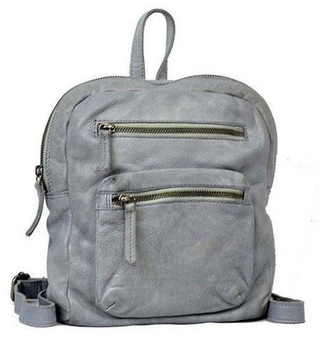 Grey Plain Design Washed Leather Backpack