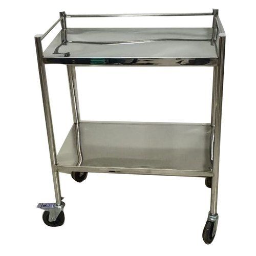 Durable Stainless Steel Made 2 Shelves Silver Color Hospital Surgical Instrument Trolley