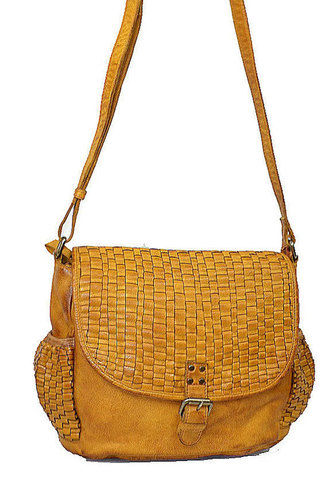 Washed And Braided Yellow Leather Handbag