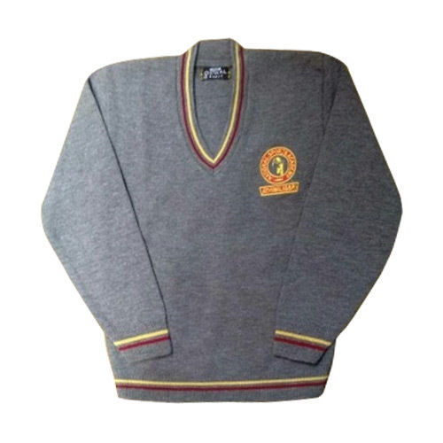 Gray Full Sleeve V Neck Plain Cotton Wool School Sweater Gender: Unisex