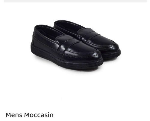 Black Color Plain Pattern Mens Moccasin Shoes