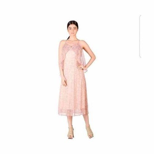 Pink Ladies Shimmer Printed Georgette Dress