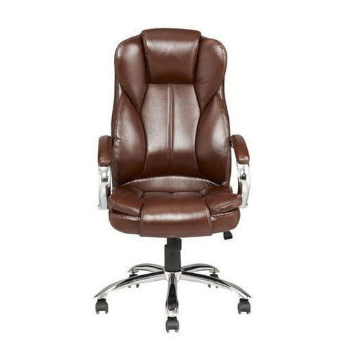 5 Wheels Fixed Arms Leather Boss Brown Leather Chair No Assembly Required