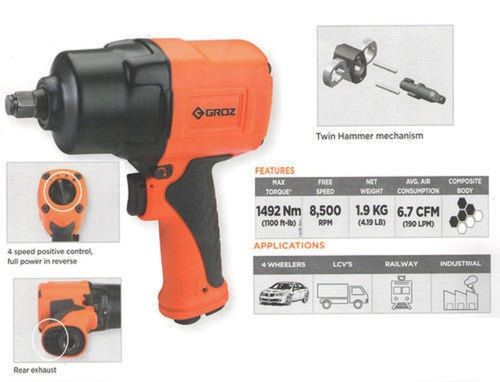 8500 Rpm Rear Exhaust Half Inch Air Impact Wrench Air Consumption: 6.7 Cfm