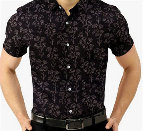 Black Cotton Printed Half Sleeve Party 