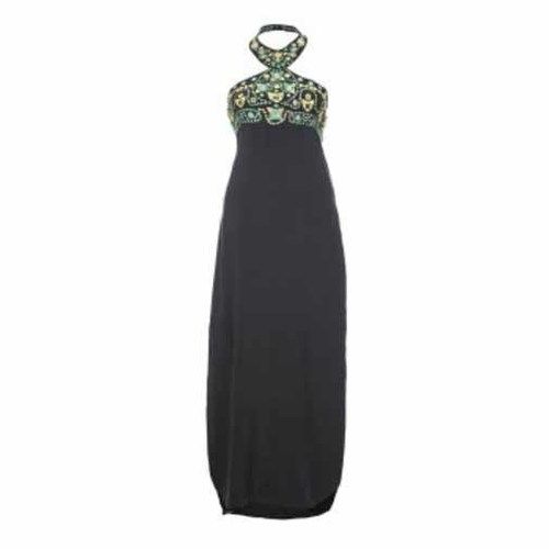 Ladies Printed Black Silk Maxi Dress