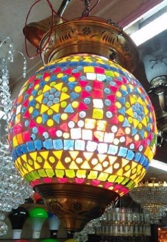 Various Colors Are Available Round Shape Glass Hanging Lantern