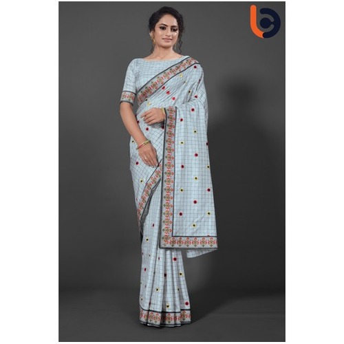 विभिन्न फॉर्मल वियर प्रीमियम क्वालिटी कॉटन सिल्क एम्ब्रॉयडरी वाली साड़ी