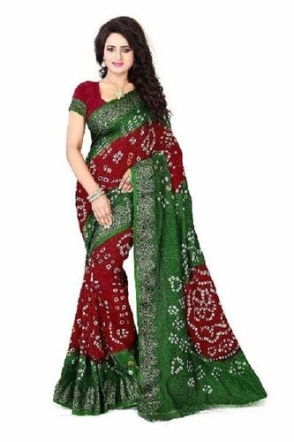 Green And Red Stone Work Cotton Printed Sarees With Splendid Look