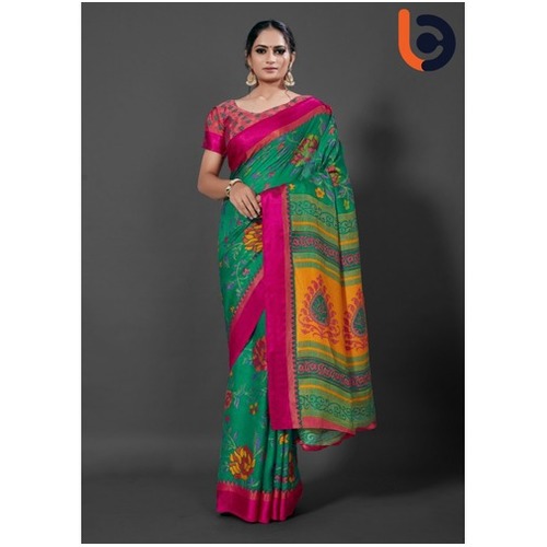 लेडीज़ प्रिंटेड डिज़ाइनर पिंक ब्रासो साड़ी